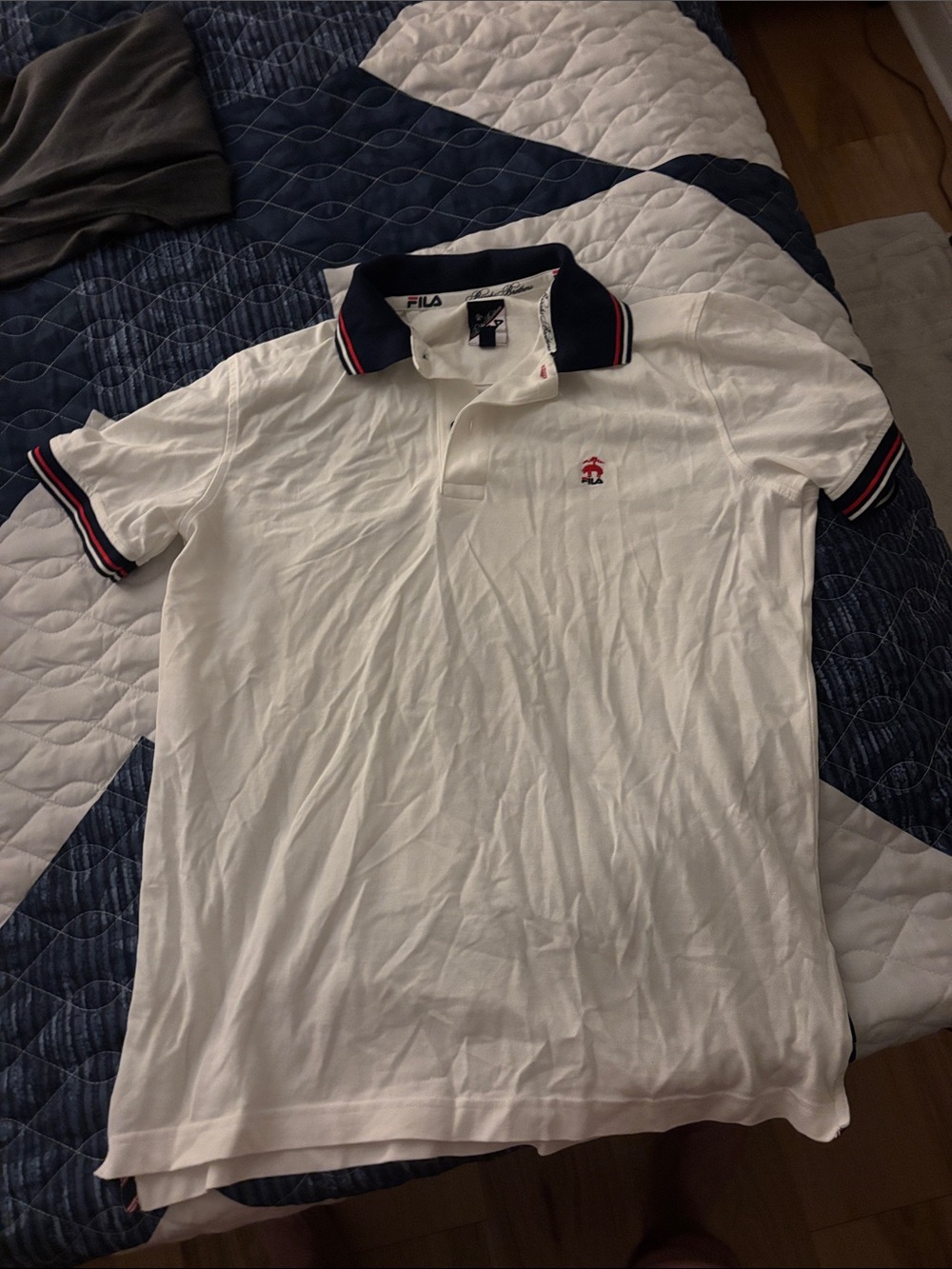 Fila White Polo with Navy Collar and Red Trim